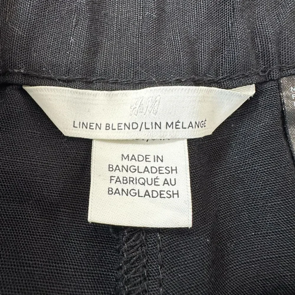 H&M Black Linen Blend Straight Leg Trousers, 2‎